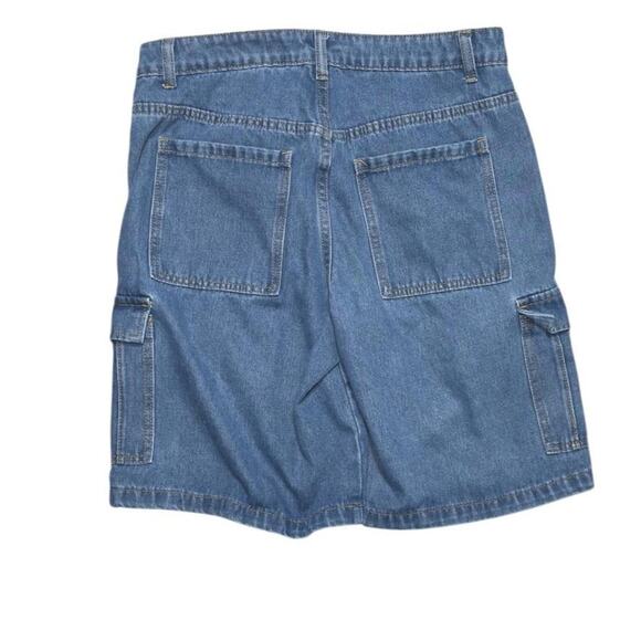 Manfinity Denim Cargo Shorts - Medium-Wash Y2K Utility Pockets - Picture 2 of 5
